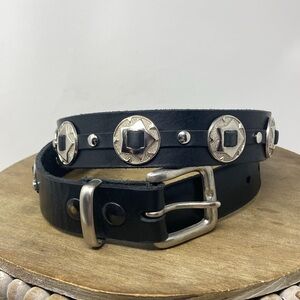 Vintage Concha Black Leather Western Belt